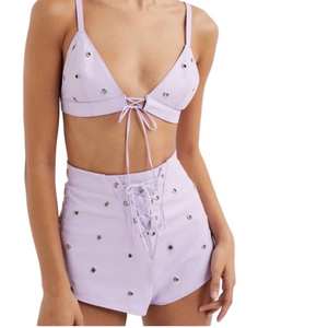 NWT For Love & Lemons Roxie Vegan Leather Bralette Short Set
